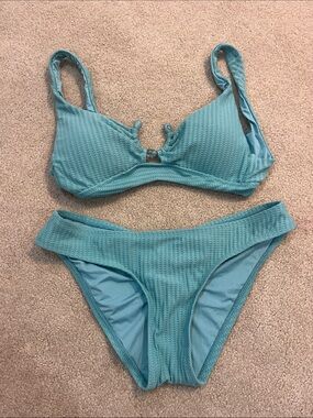 BECCA Light Teal Textured Bikini Set